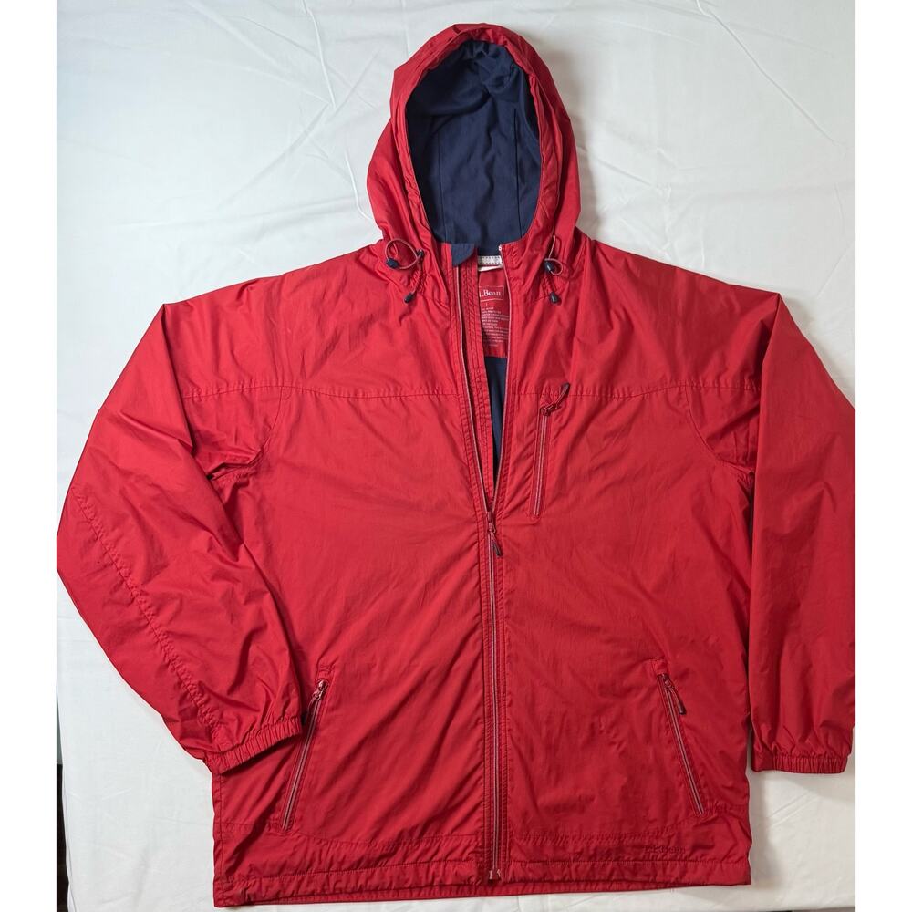 L.L Bean Size Large Lightweight Hooded Windbreaker Rain Resistant Red